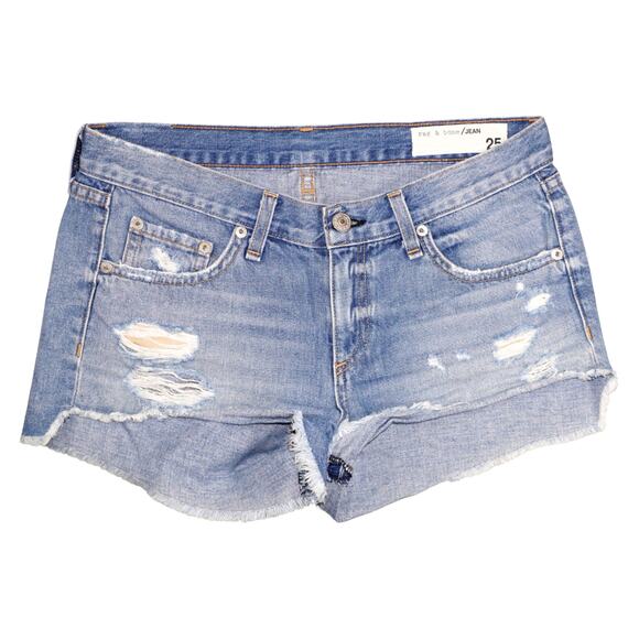 Rag & Bone Jean Shorts Women’s 25 Blue Distressed Cutoff Denim - Picture 1 of 4